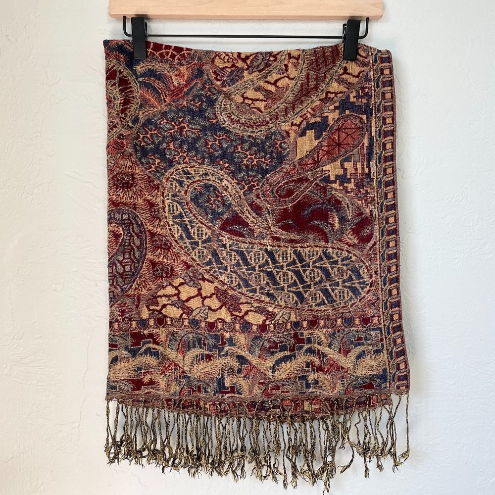 Large Paisley Wool Blend Scarf Shawl or Wrap
